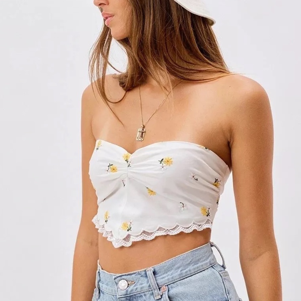 For Love of Lemons Shelby embroidered flower daisy scarf crop top blouse lace